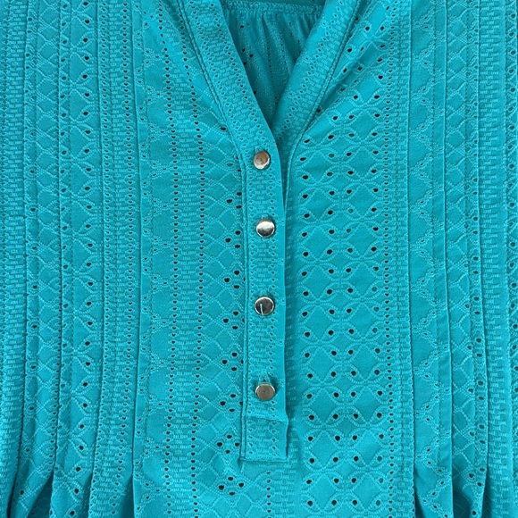 Cocomo 3/4 Long Sleeve Blouse Shirt Top Blue Green Womens 3X Textured Pattern - Picture 5 of 9